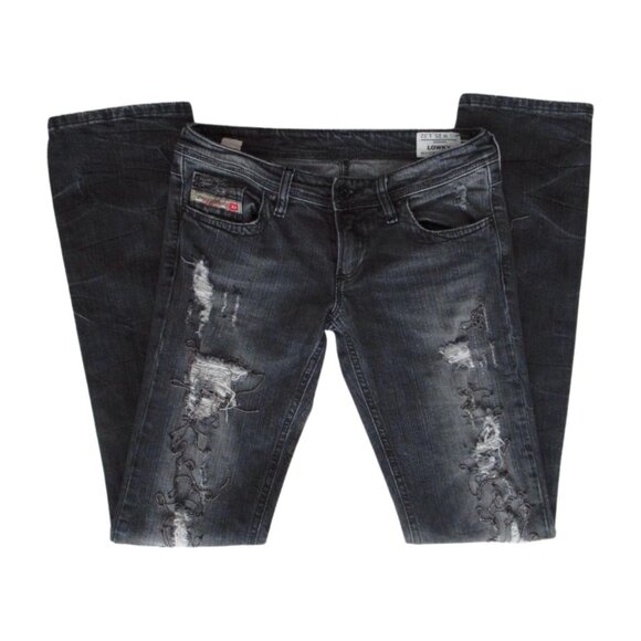 Rare Diesel Distressed Black Faded Jeans w. Chain Embellishments - Picture 4 of 9